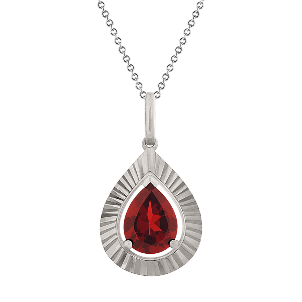 Pear Shaped Red Garnet Pendant in Sterling Silver (20'')