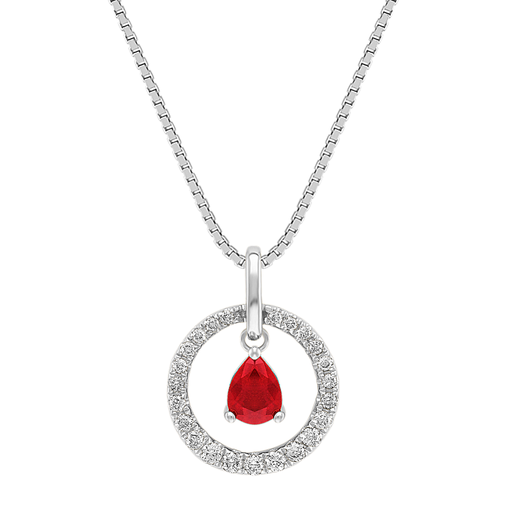 Pear-Shaped Ruby and Diamond Pendant (18 in)