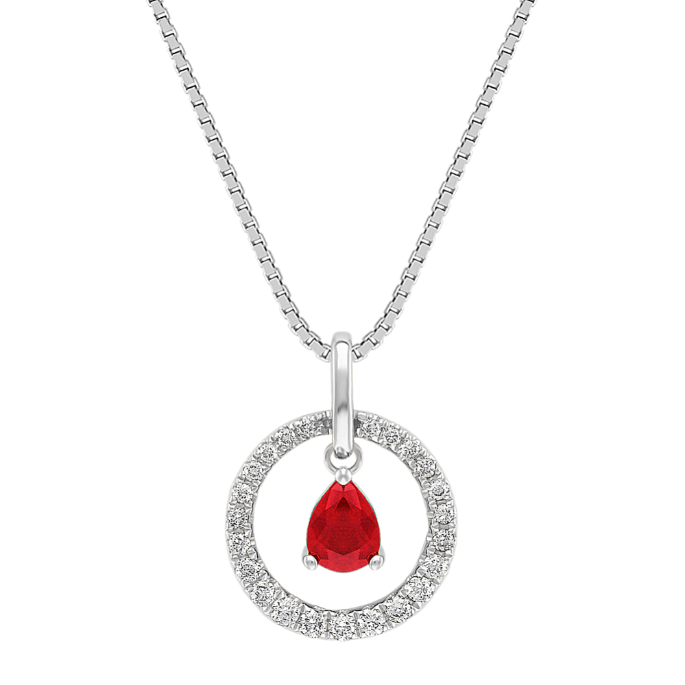 Pear-Shaped Ruby and Diamond Pendant (18'')