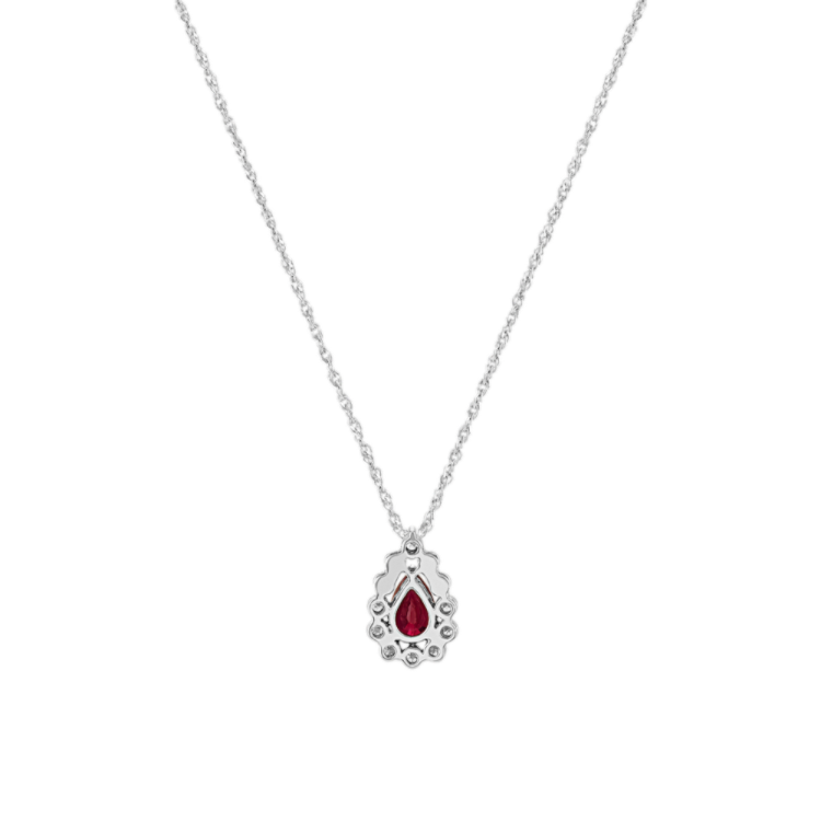 Pear-Shaped Natural Ruby and Natural Diamond Pendant (20 in)