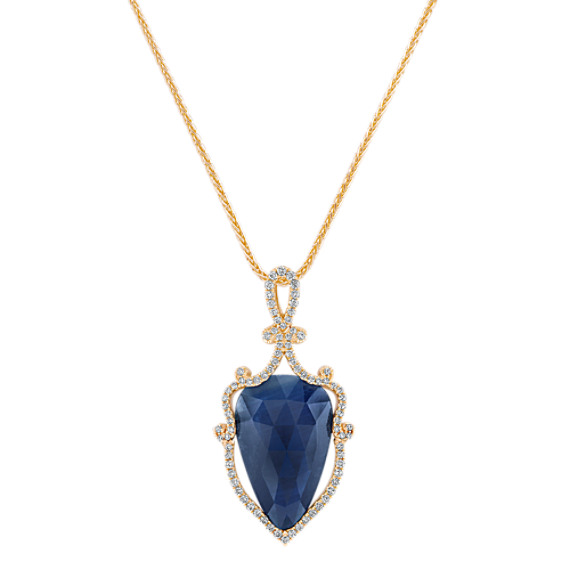 Pear-Shaped Sapphire Slice and Round Diamond Pendant (18 in) | Shane Co.