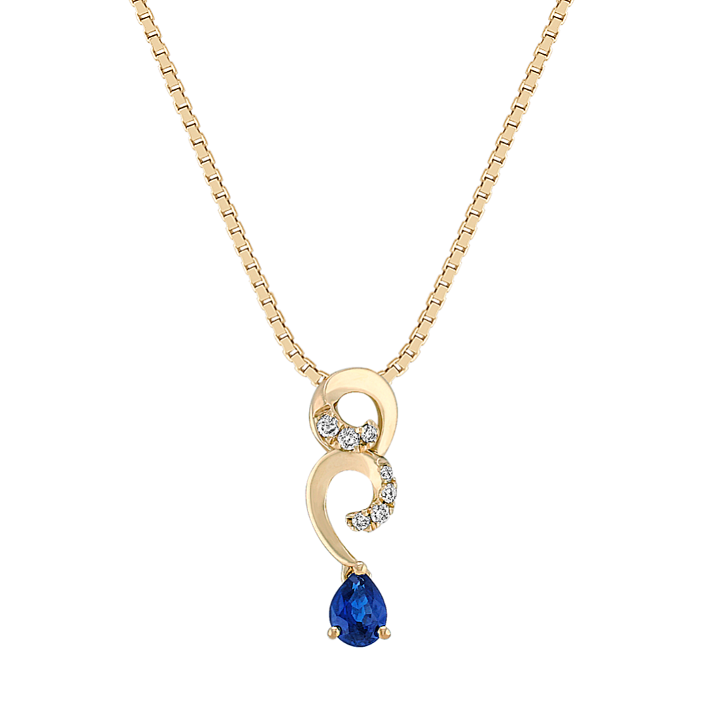Pear-Shaped Sapphire and Diamond Swirl Pendant (18 in)