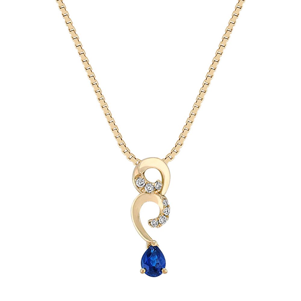 Pear-Shaped Sapphire and Diamond Swirl Pendant (18'')