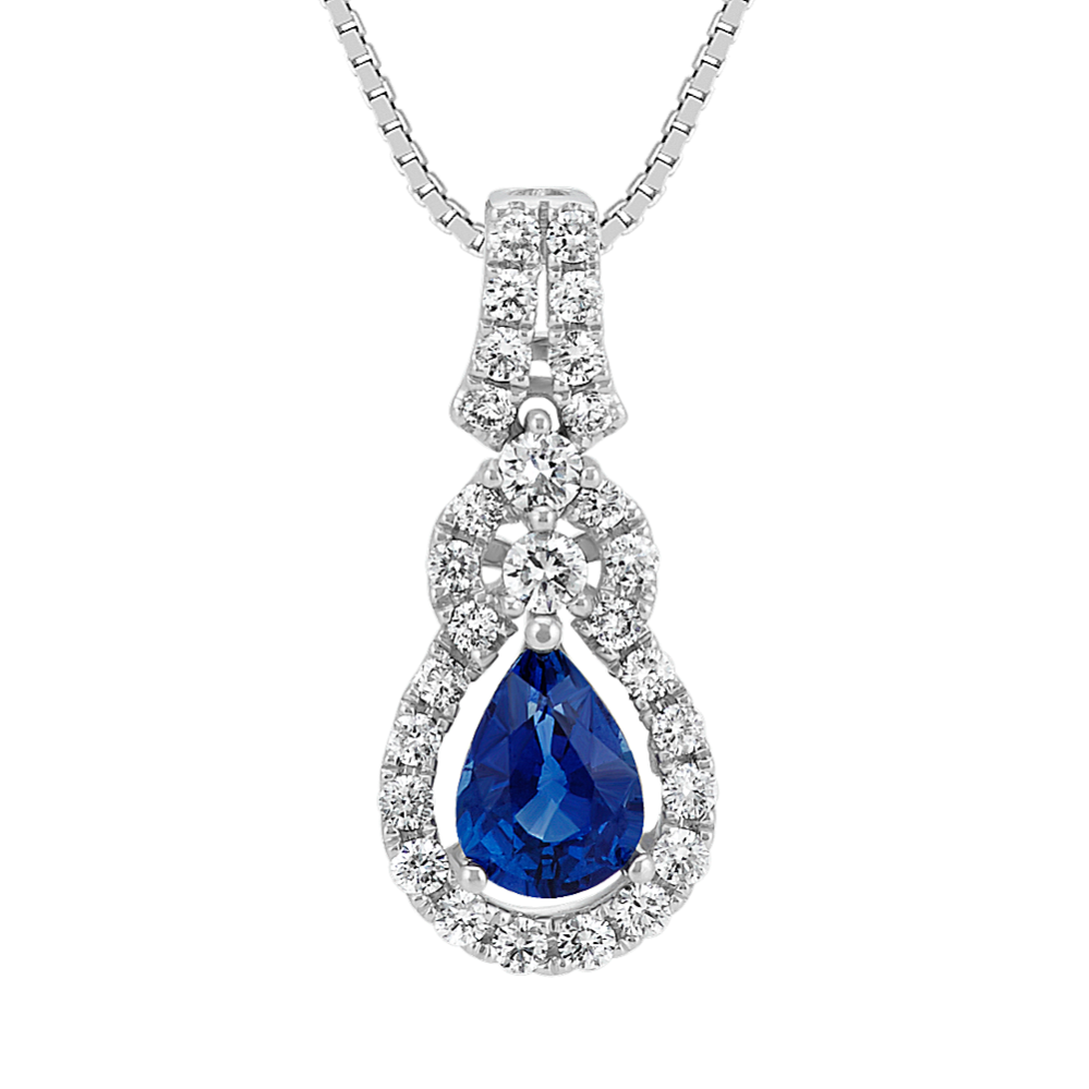 Pear-Shaped Traditional Sapphire and Diamond Pendant (18 in)