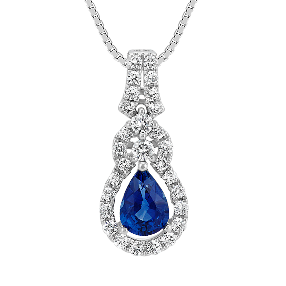 Pear-Shaped Traditional Sapphire and Diamond Pendant (18'')
