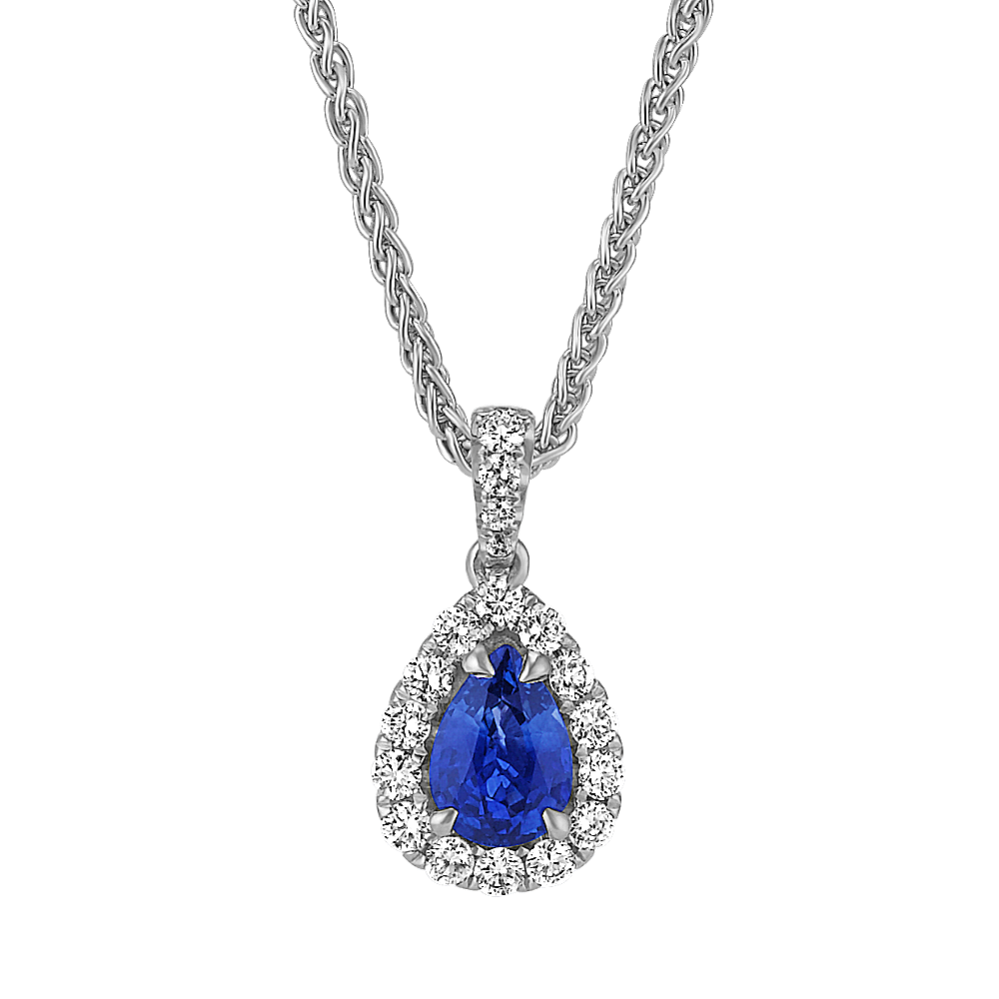 Pear-Shaped Traditional Sapphire and Round Diamond Pendant (18 in)