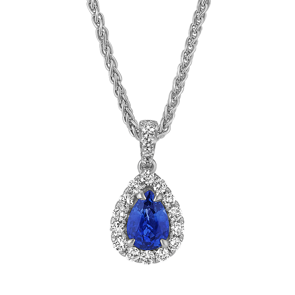 Pear-Shaped Traditional Sapphire and Round Diamond Pendant (18'')