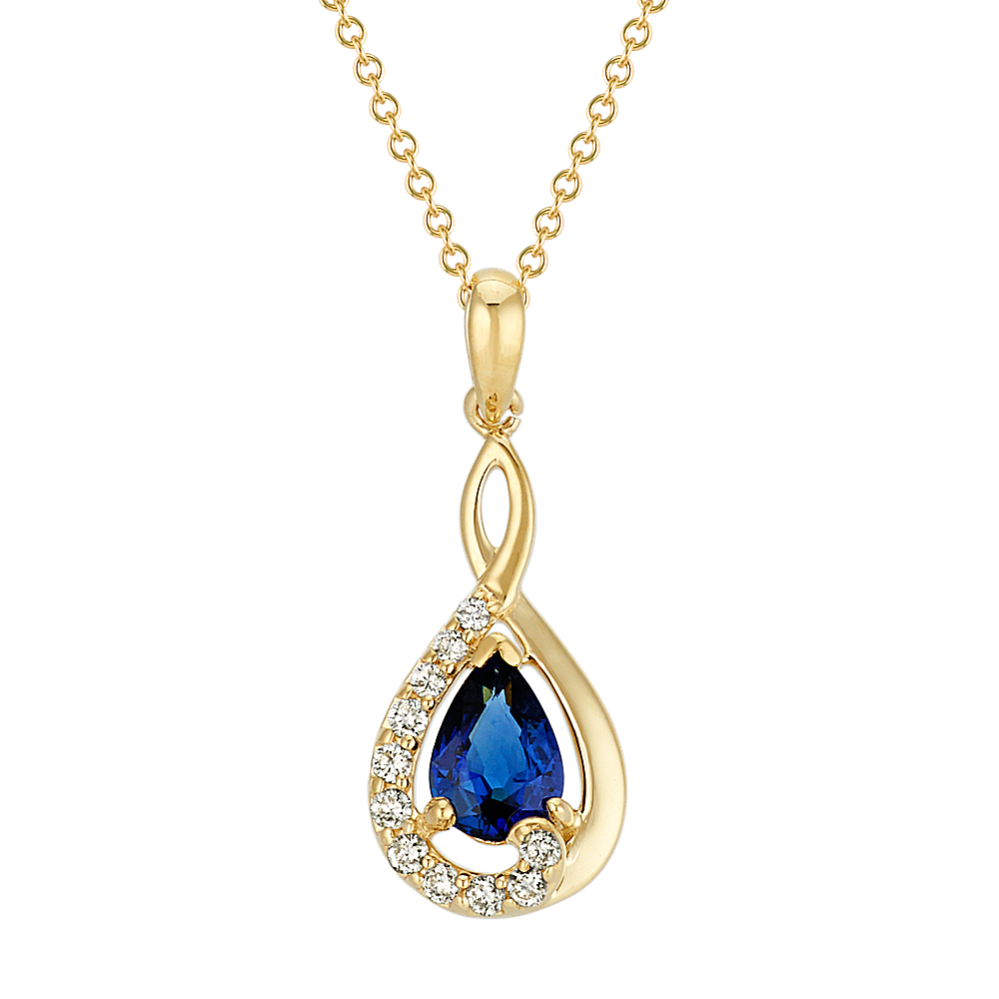 Pear-Shaped Traditional Sapphire and Round Diamond Pendant (22 in)