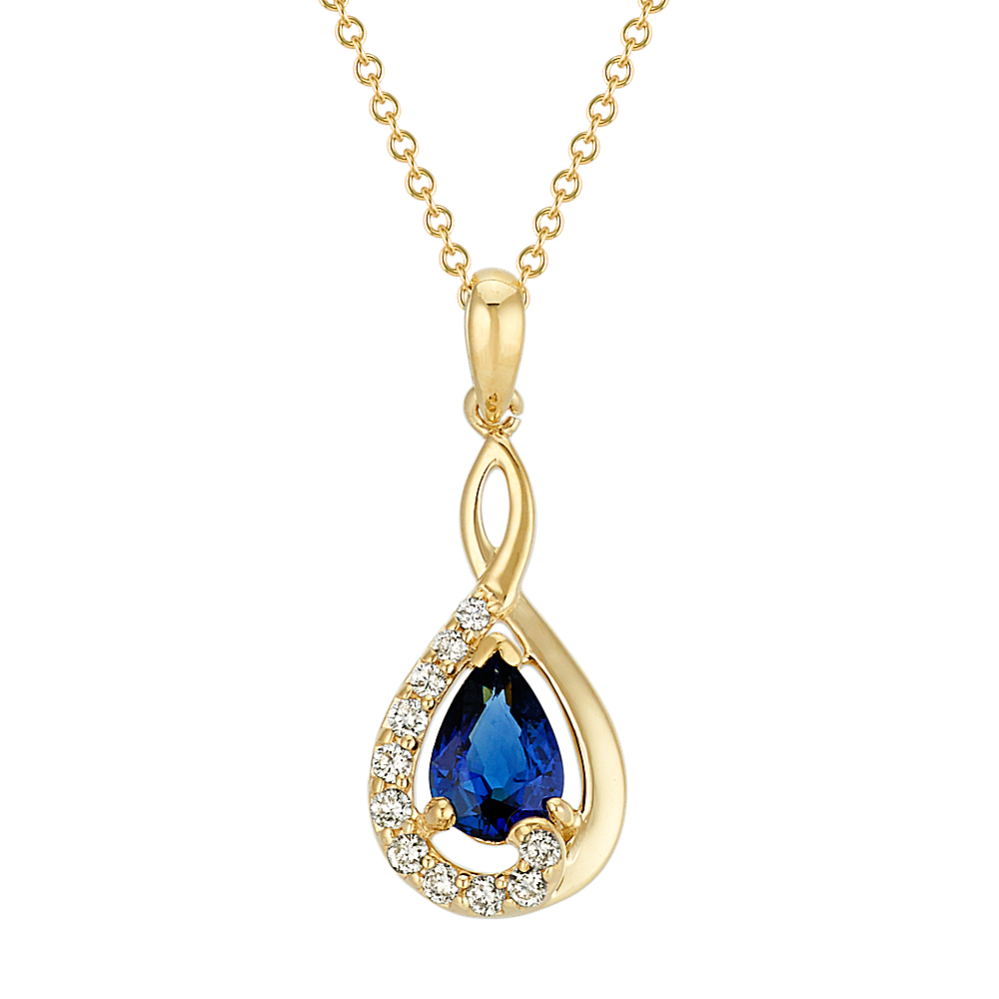 Pear-Shaped Traditional Sapphire and Round Diamond Pendant (22'')