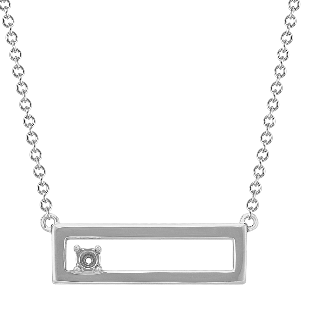 Personalized Cutout Bar Necklace for Round Gemstone in 14k White Gold (18 in)