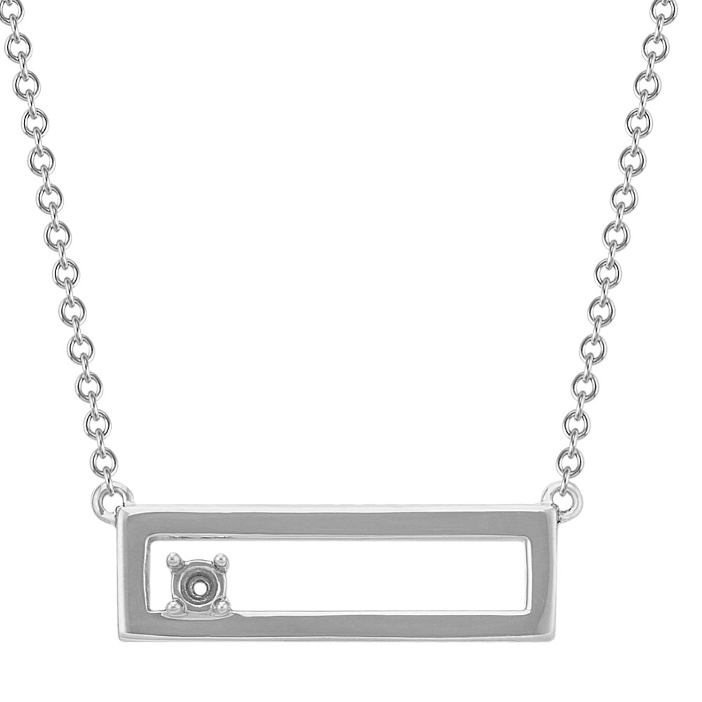 Personalized Cutout Bar Necklace for Round Gemstone in 14k White Gold (18'')