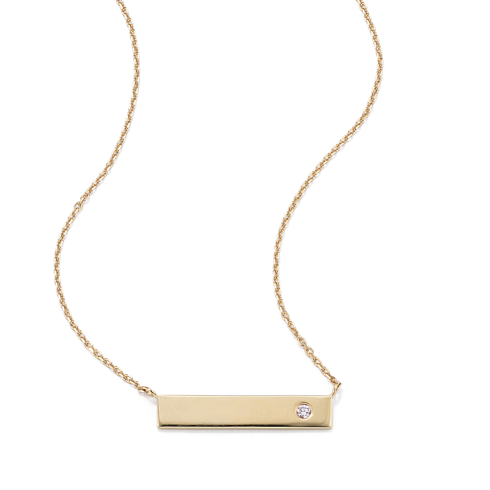 Petite Diamond Accent Engravable Bar Necklace