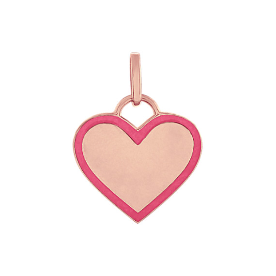 Pink Enamel Heart Charm in 14k Rose Gold