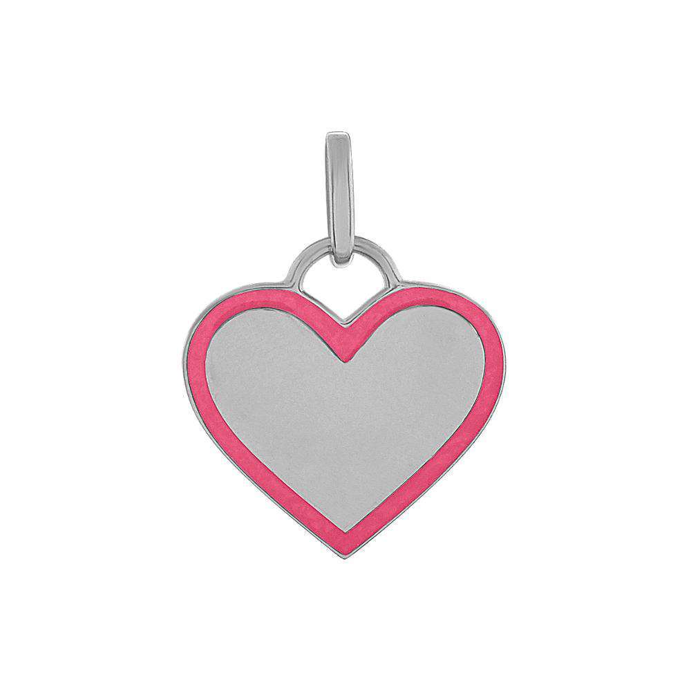 Pink Enamel Heart Charm in 14k White Gold
