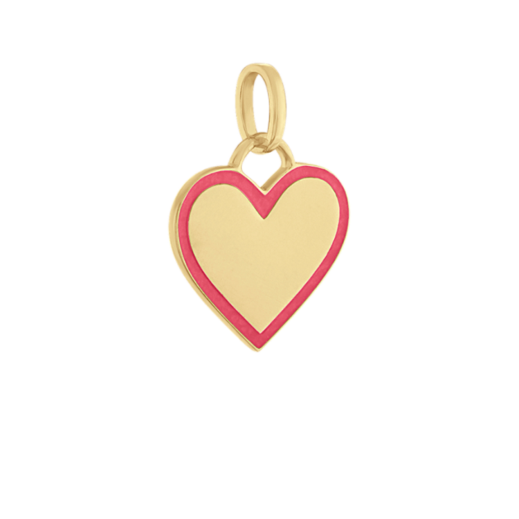 Pink Enamel Heart Charm in 14k Yellow Gold