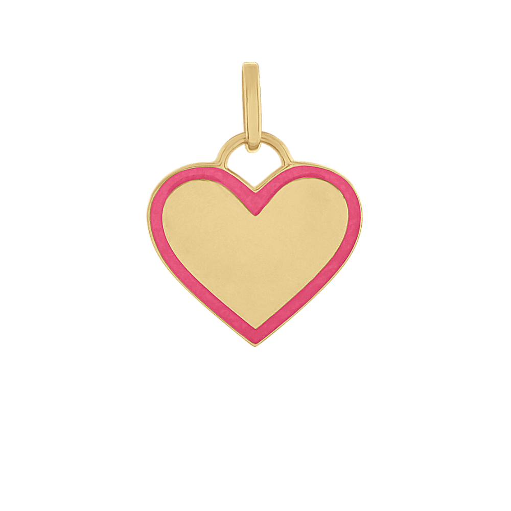 Pink Enamel Heart Charm in 14k Yellow Gold