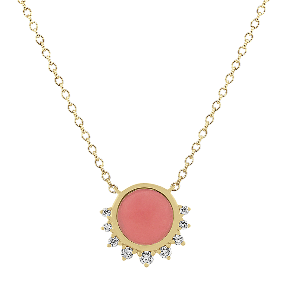 Pink Enamel and Diamond Necklaces in 14k Yellow Gold (18 in)