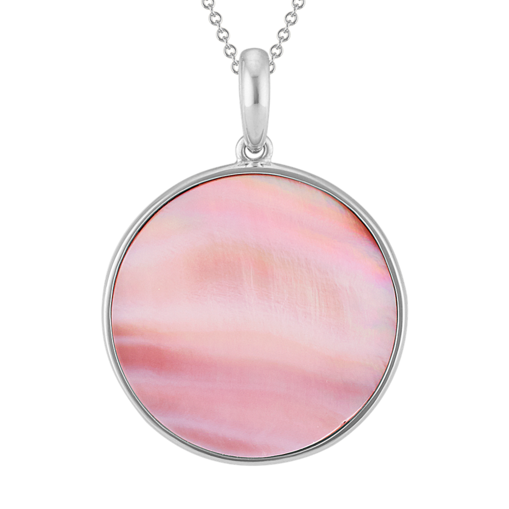 Pink Mother of Pearl Circle Pendant in Sterling Silver (20 in)