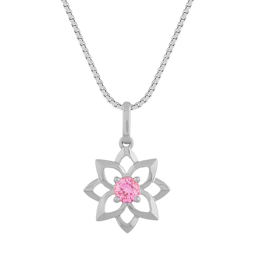 Pink Sapphire Floral Pendant in 14K White Gold (18 in)