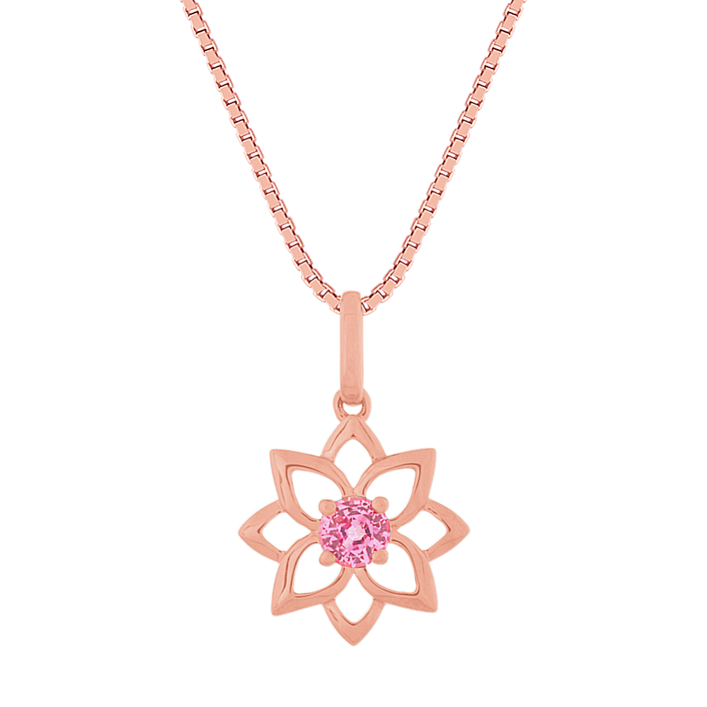Pink Sapphire Flower Pendant in 14K Rose Gold (18 in)