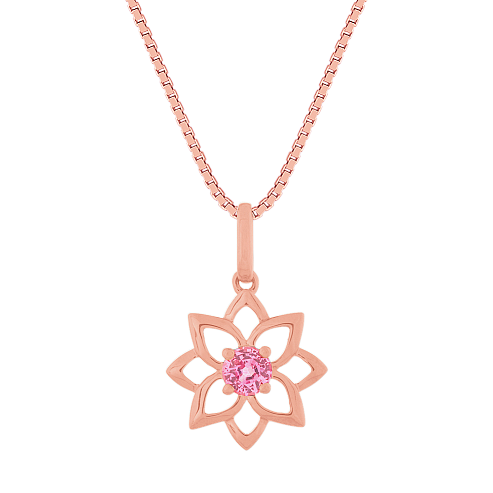 Pink Sapphire Flower Pendant in 14K Rose Gold (18'')