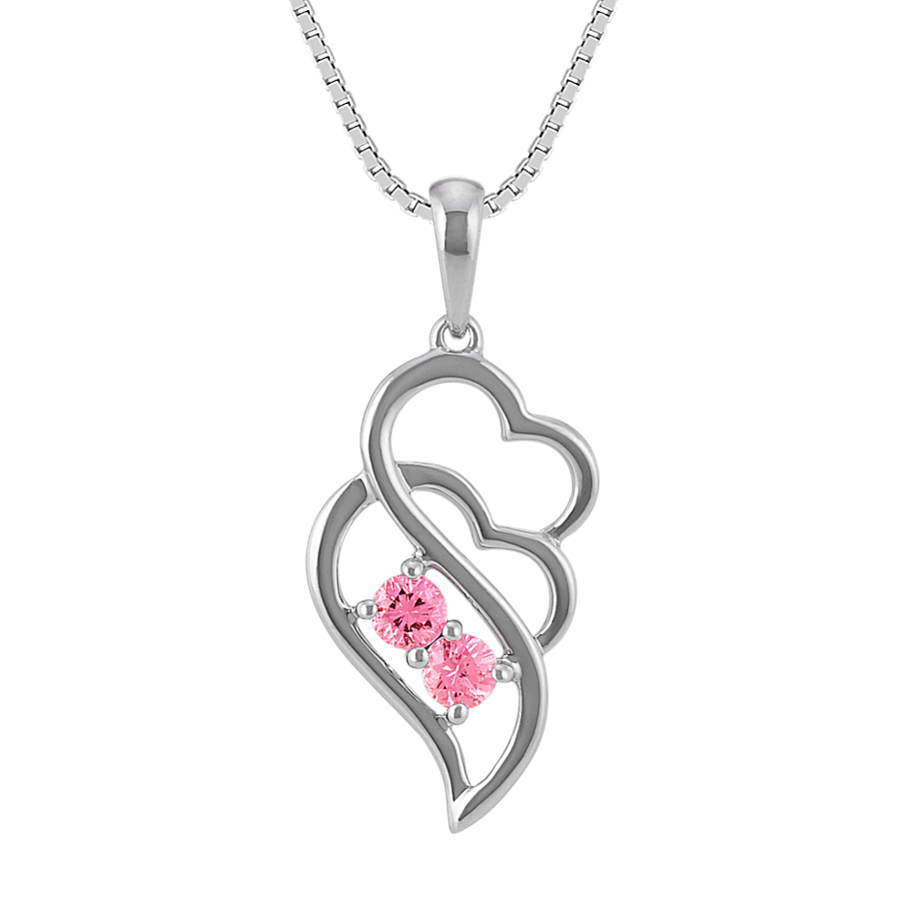 Pink Sapphire Heart Pendant in Sterling Silver (20 in)