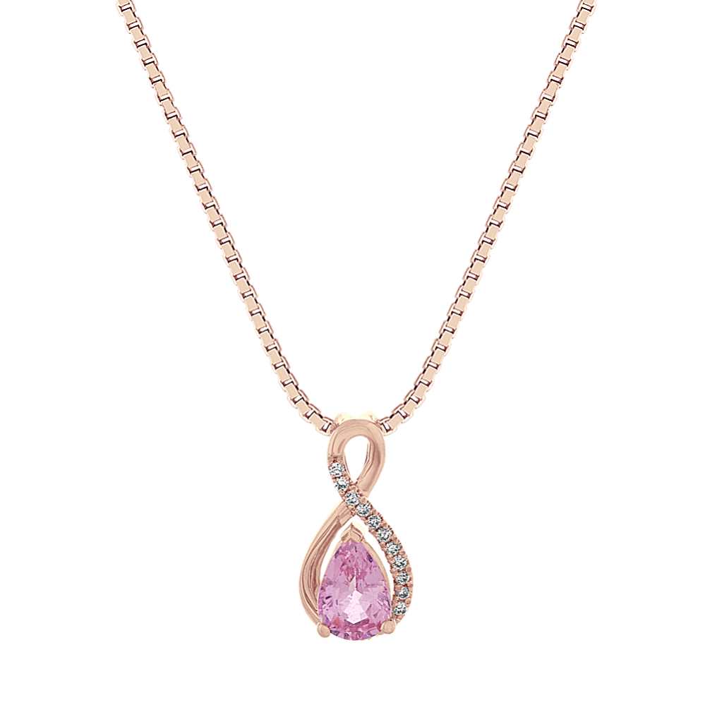 Pink Sapphire and Diamond Infinity Pendant in 14k Rose Gold (18 in)