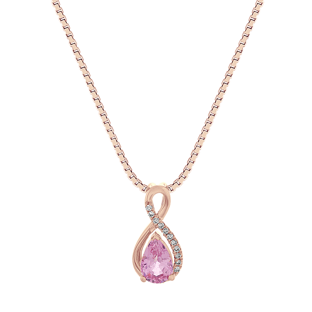 Pink Sapphire and Diamond Infinity Pendant in 14k Rose Gold (18'')