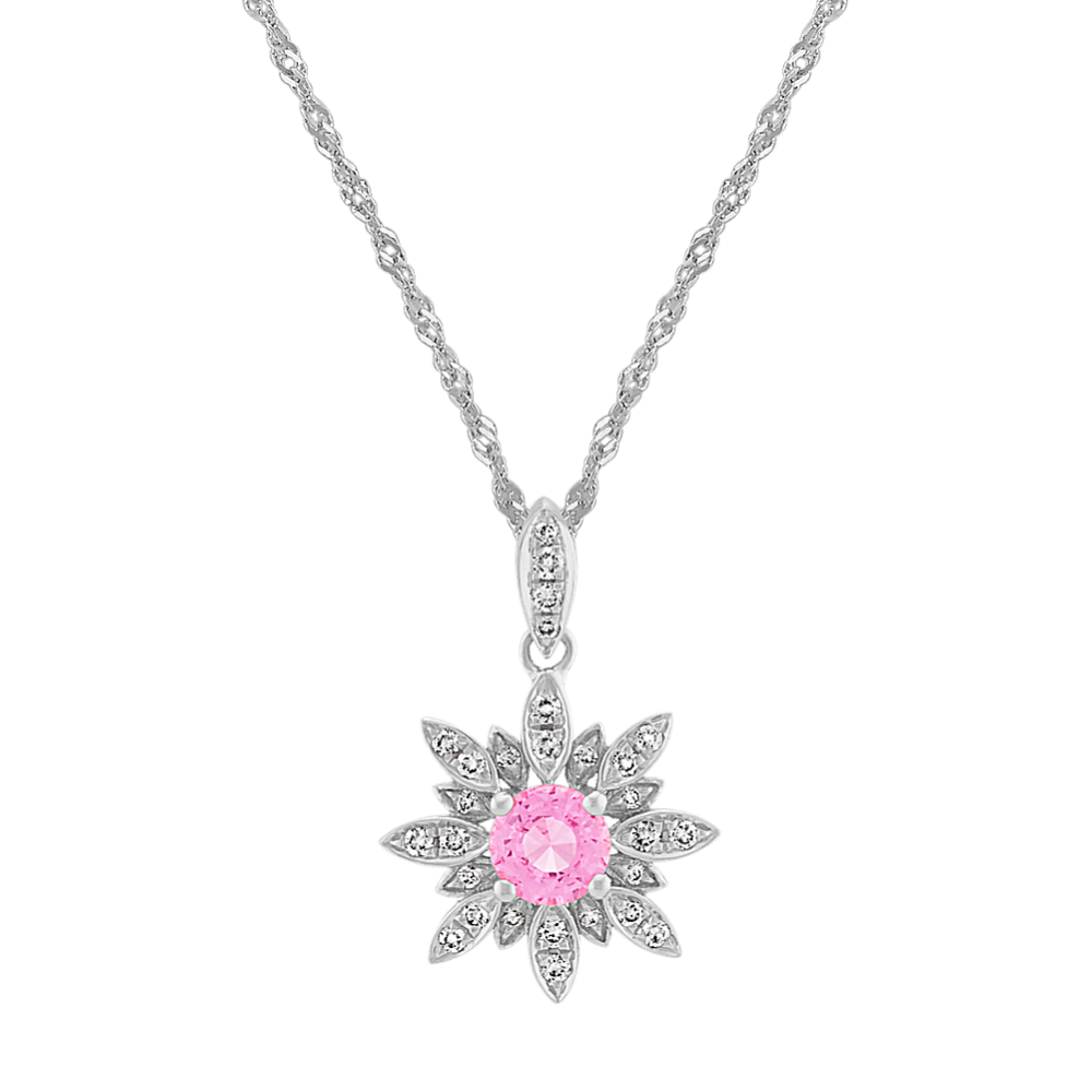 Pink Sapphire and Diamond Pendant (20'')