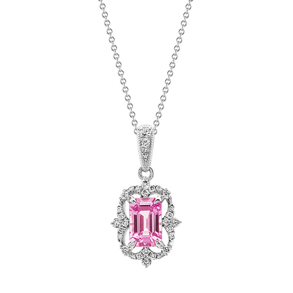Pink Sapphire and Diamond Pendant (20 in)