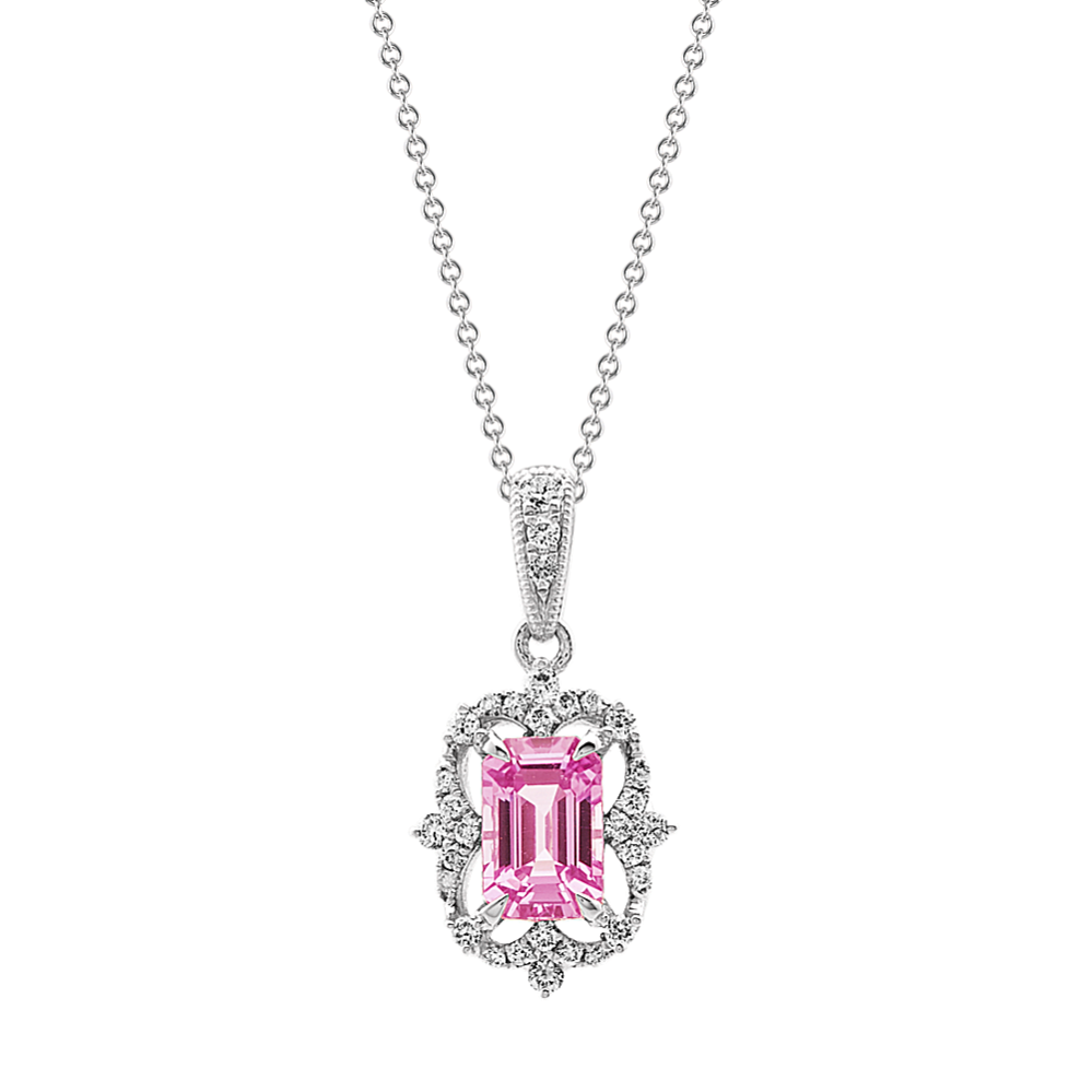 Pink Sapphire and Diamond Pendant (20'')