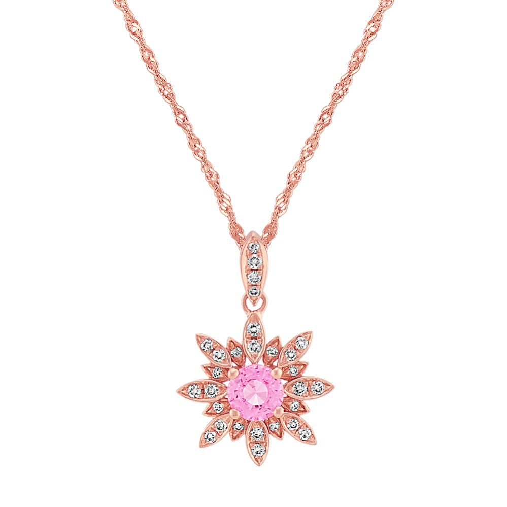 Pink Sapphire and Diamond Star Pendant (20 in.)