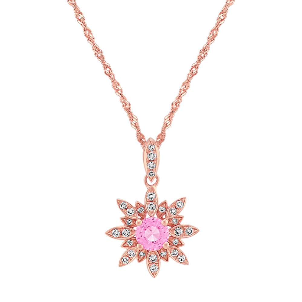Pink Sapphire and Diamond Star Pendant (20'')