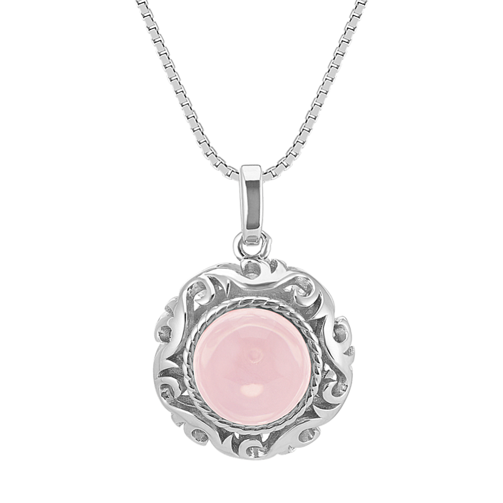 Pink Quartz and Sterling Silver Circle Pendant (20 in)