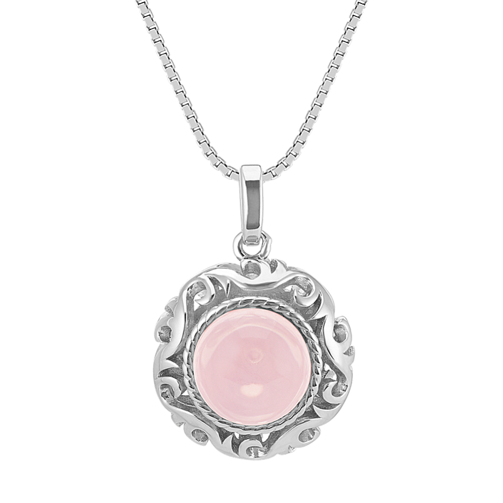 Pink Quartz and Sterling Silver Circle Pendant (20'')