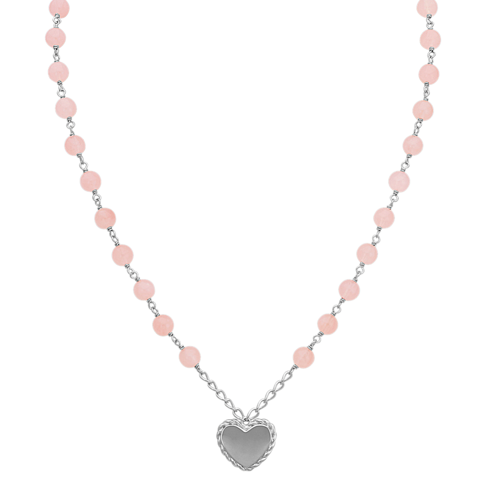 Pink Quartz and Sterling Silver Heart Necklace (18 in)