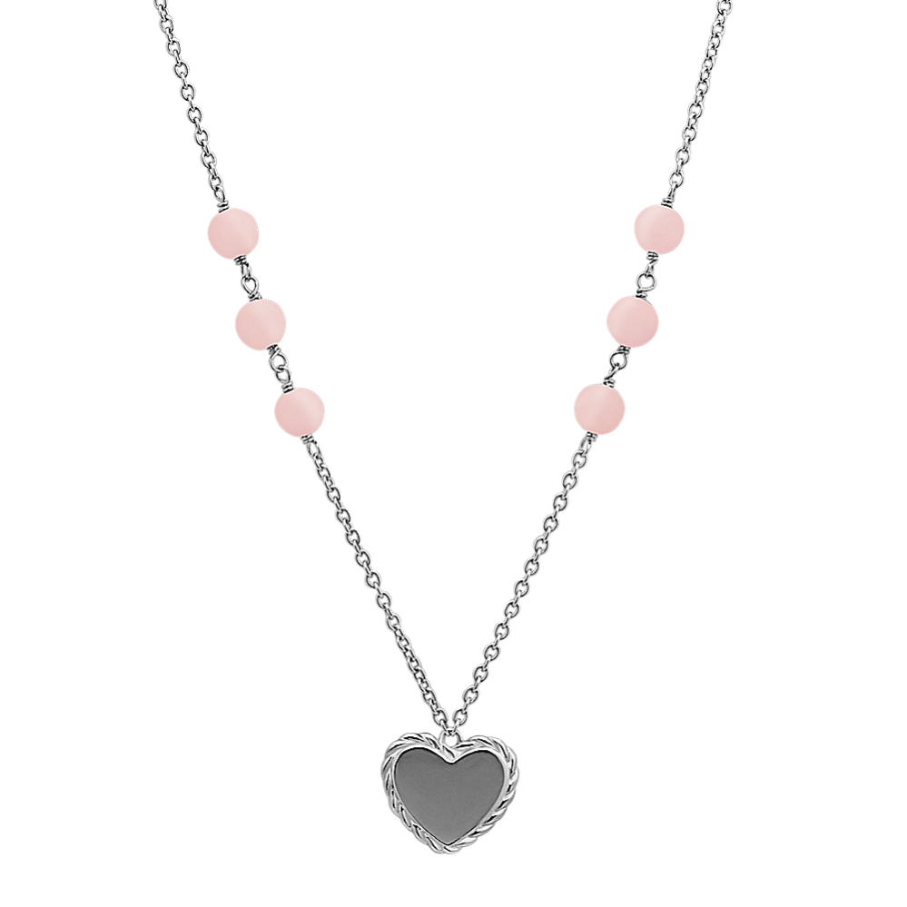 Pink Quartz and Sterling Silver Heart Necklace (28'')