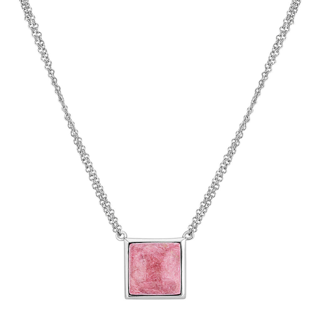 Pink Rhodonite Double Chain Necklace in Sterling Silver (16 in)