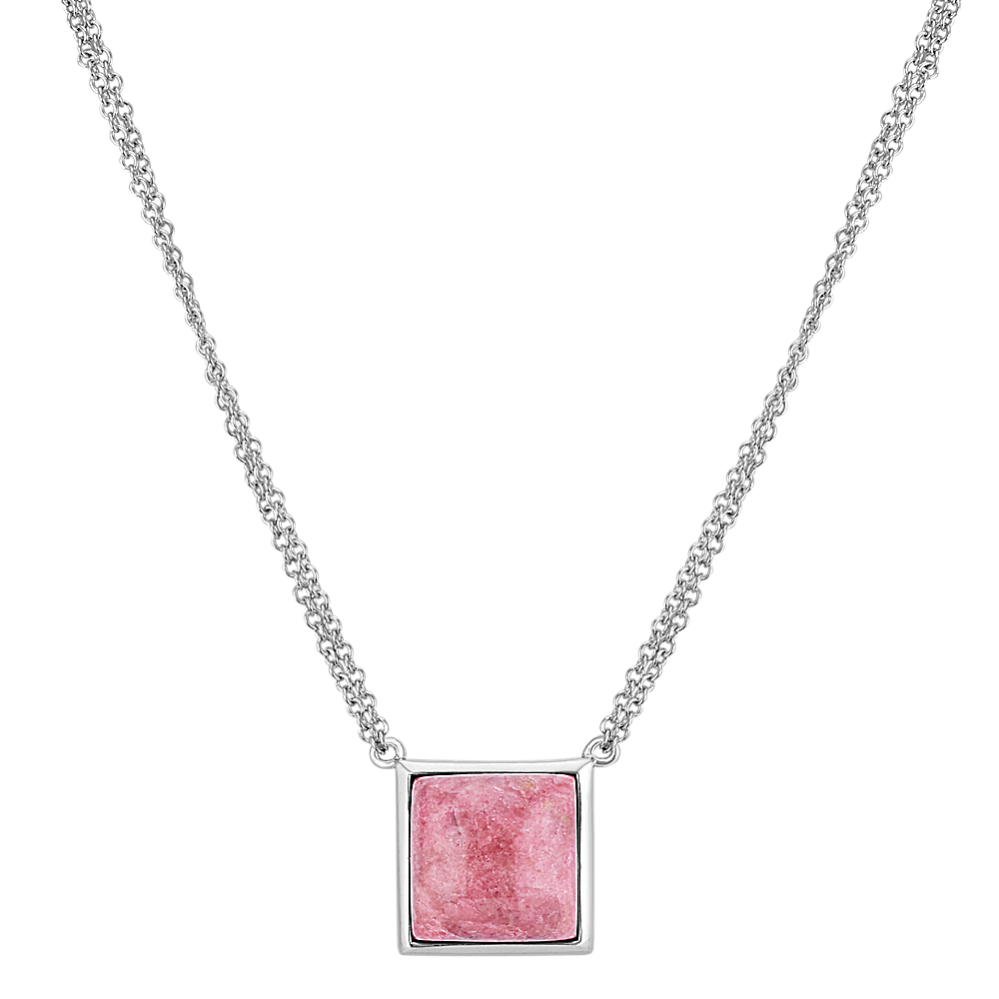 Pink Rhodonite Double Chain Necklace in Sterling Silver (16'')