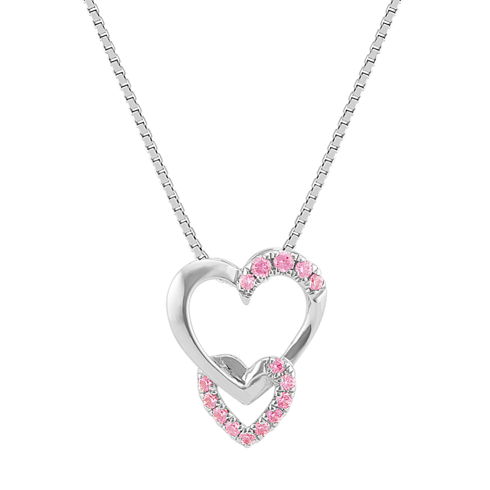 Pink Sapphire Double Heart Pendant (20'')