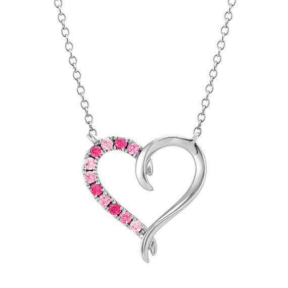 Pink Sapphire Heart Necklace in Sterling Silver (20 in)