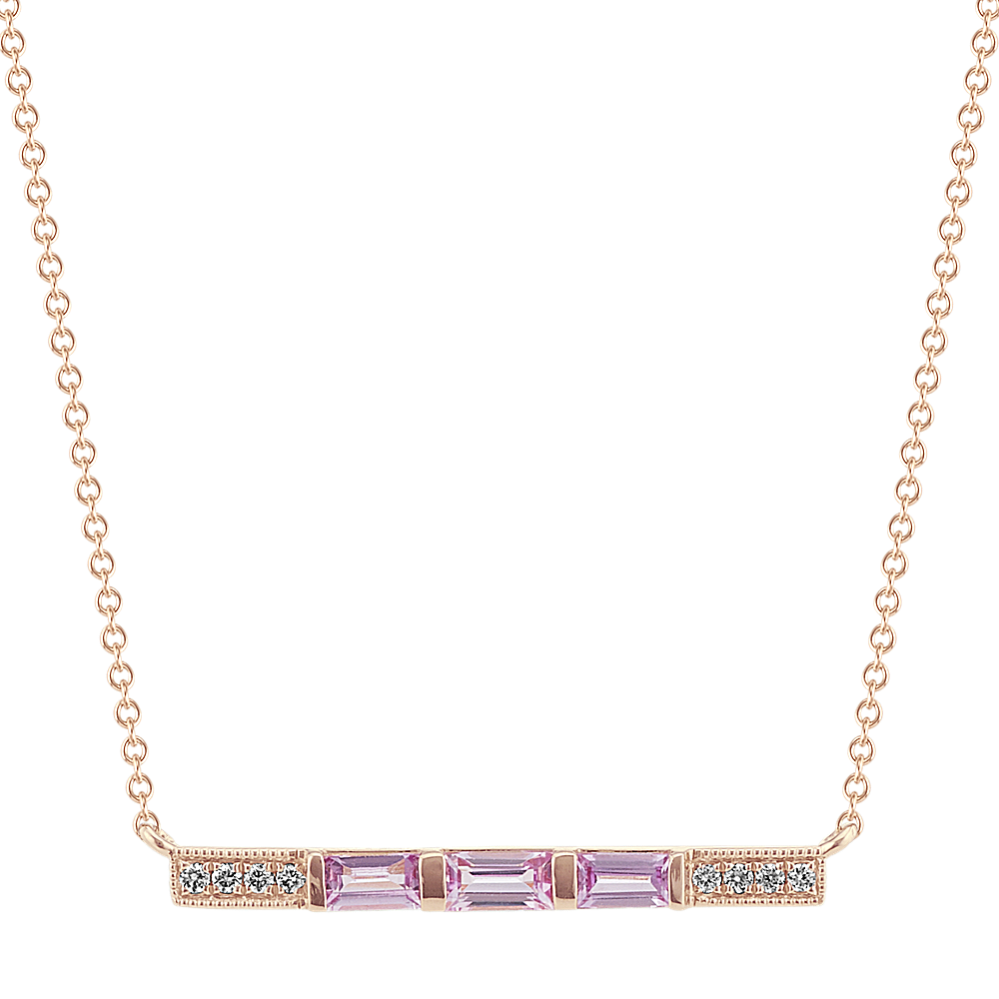 Pink Sapphire and Diamond Bar Necklace (18'')