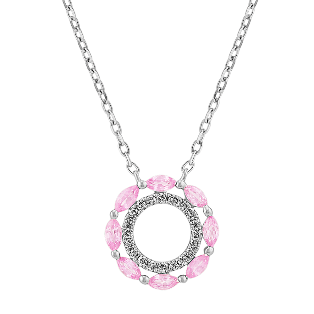 Pink Sapphire and Diamond Circle Necklace (18'')