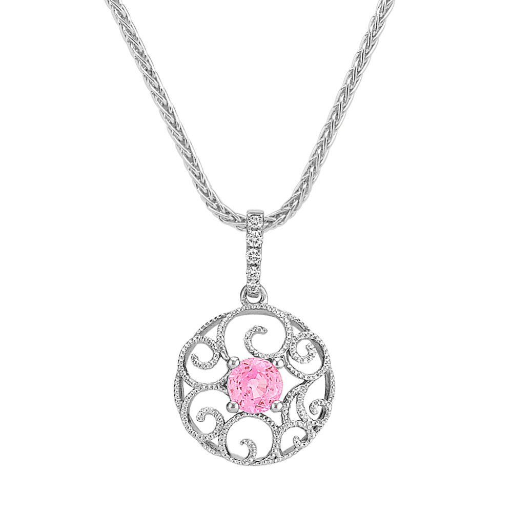 Pink Sapphire and Diamond Circle Pendant (18'')