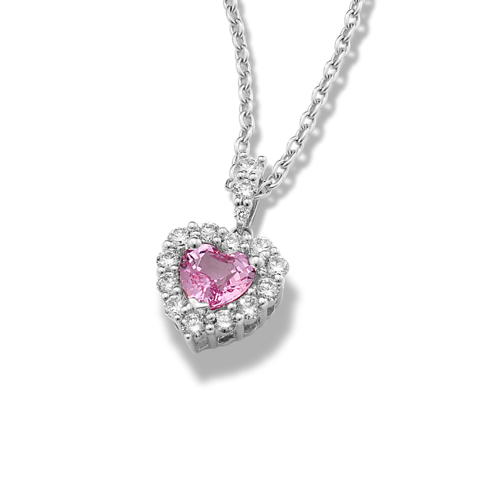 Lola Pink Natural Sapphire and Natural Diamond Heart Pendant in 14K White Gold (22 in)