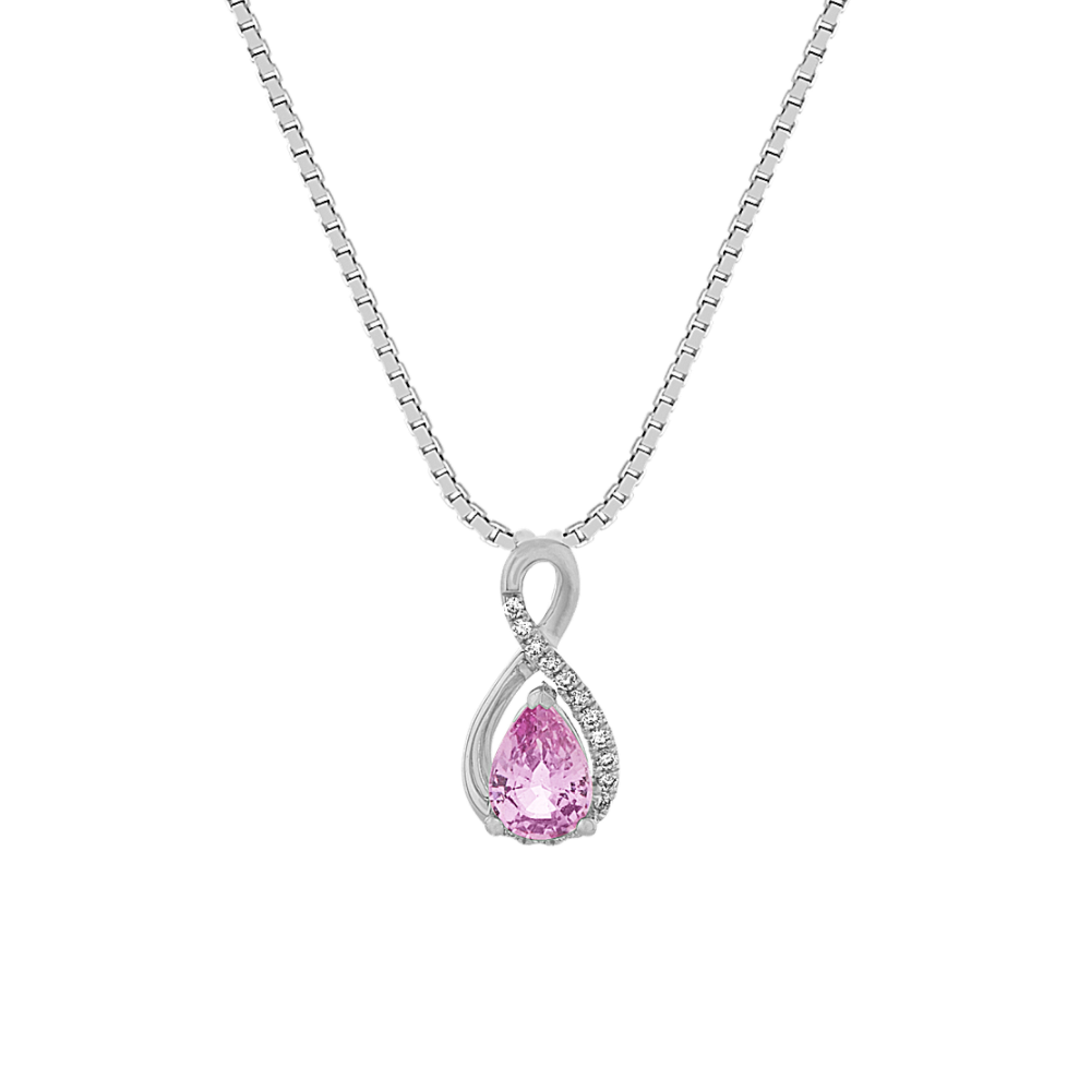Pink Natural Sapphire and Natural Diamond Infinity Pendant (18 in)