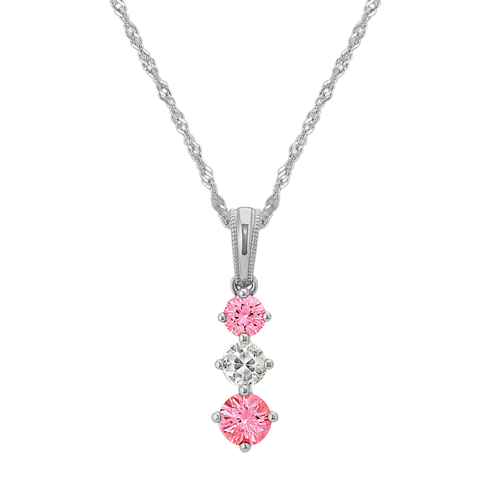 Pink and White Sapphire Pendant (20 in)
