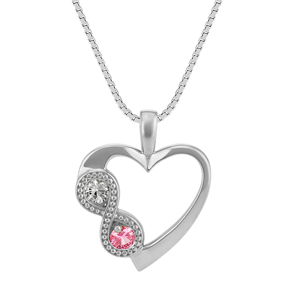 Pink and White Sapphire Infinity Heart Pendant (20 in)