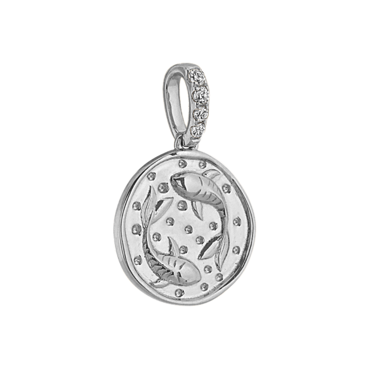 Pisces Zodiac Charm with Natural Diamond Accent in 14k White Gold