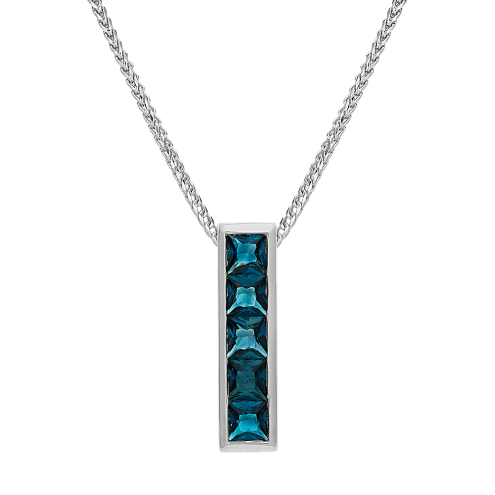 Princess Cut London Blue Topaz Bar Pendant (22'')